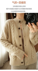 Half High Collar Twists Knitted Cardigan Autumn And Winter High-End Casual Loose