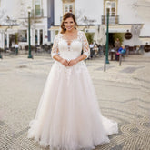 Exquisite Wedding Dresses For Women Bride O-Neck Three Quarter Sleeves Bride Gowns