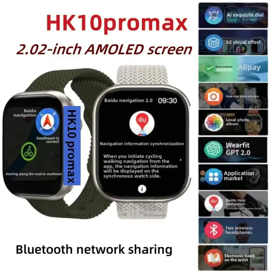 HK10 Pro Max AMOLED Smart Watch Men WiFi Bluetooth Call ChatGPT Compass G-Sensor Photo Album Sport Smartwatch for Android IOS
