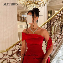 Homecoming Dresses: A-Line Red Long Prom Dress Pleated Off The Shoulder