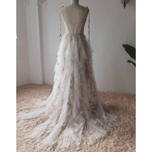 Evening wear Dresses: Charming Spaghetti Strap Appliques Sleeveless Evening Dress