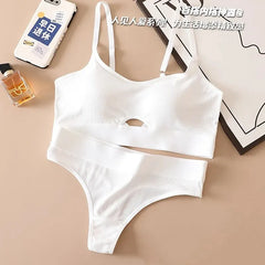 Seamless Bras Sports Bra And Panties Set Women Hollow Out Cotton Underwear