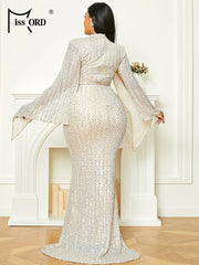 Missord Sequin Plus Size Wedding Party Dress Elegant Women Turtleneck
