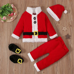 Baby Boy Girl Christmas Outfit Toddler Santa Costume Cute Santa Claus Cosplay Dress Up Clothes Xmas Coat Pant 4pcs Set