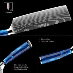 1-8 Piece Kitchen Knife Set, Blue Resin Handle for Chef Knife, Paring Knife