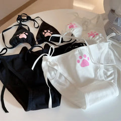 Lace Up Lolita Women's Underwear Set Cotton Breathable Kawaii Cat Claw