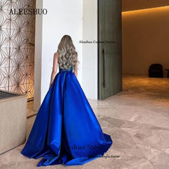 Homecoming Dresses: Blue Mermaid Satin Prom Dresses Halter Sleeveless Party Dresses