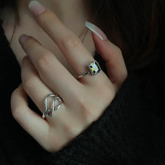 925 Sterling Silver Rings Party Jewelry Vintage Charm Double Layer