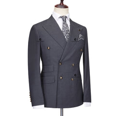 Tuxedo for Mens: Elegant Suits For Men Grey Double Breasted Two Pieces Set Slim Fit