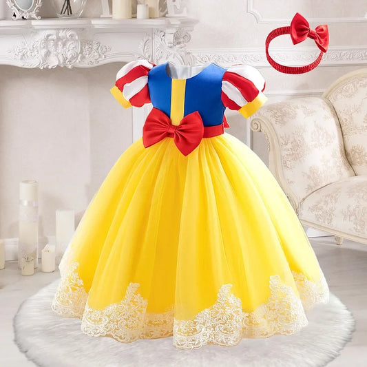 Snow White Costume for Kids Halloween Princess Cosplay Disguise Movie Birthday Party Clothing Girls Role Play Bowknot Dress