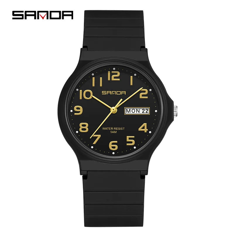 SANDA 9072 Quartz Watch Calendar Light Weight Minimalism Ladies Women Wristwatches Simple Black Waterproof Watch Clock Reloj