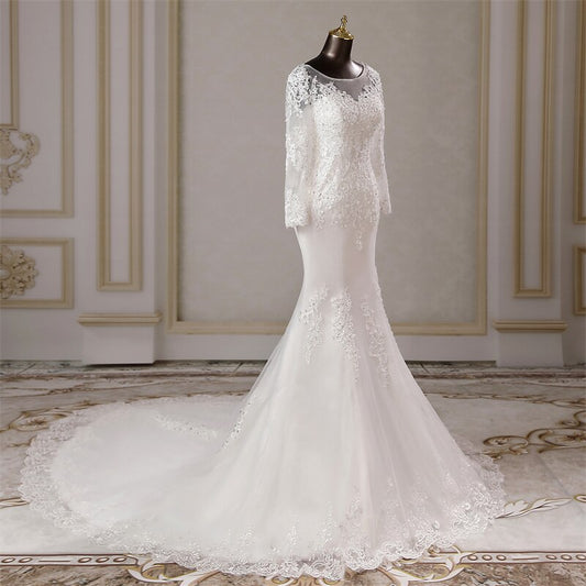 White Bridesmaid Dresses: Elegant long sleeves applique mermaid Wedding dresses
