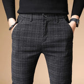 Suit Trousers Straight Slim Fit Social Tailoring Check Plaid Tressed Men's Summer Pants