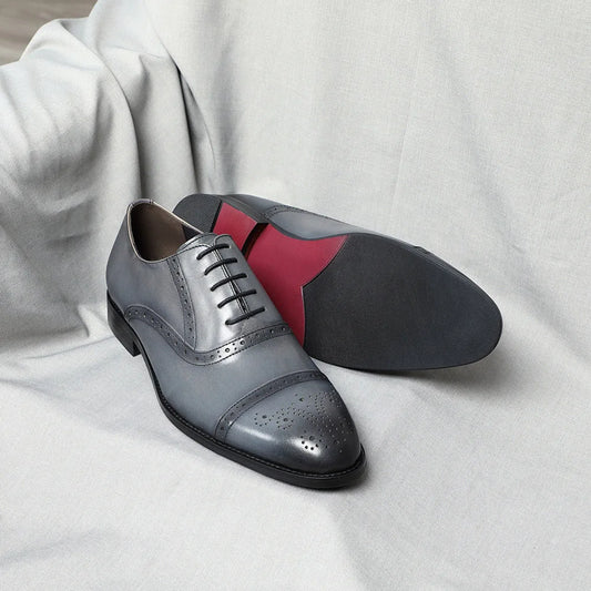 Classic British Style Brogue Carving Gray Oxfords Elegant Man Formal Shoes