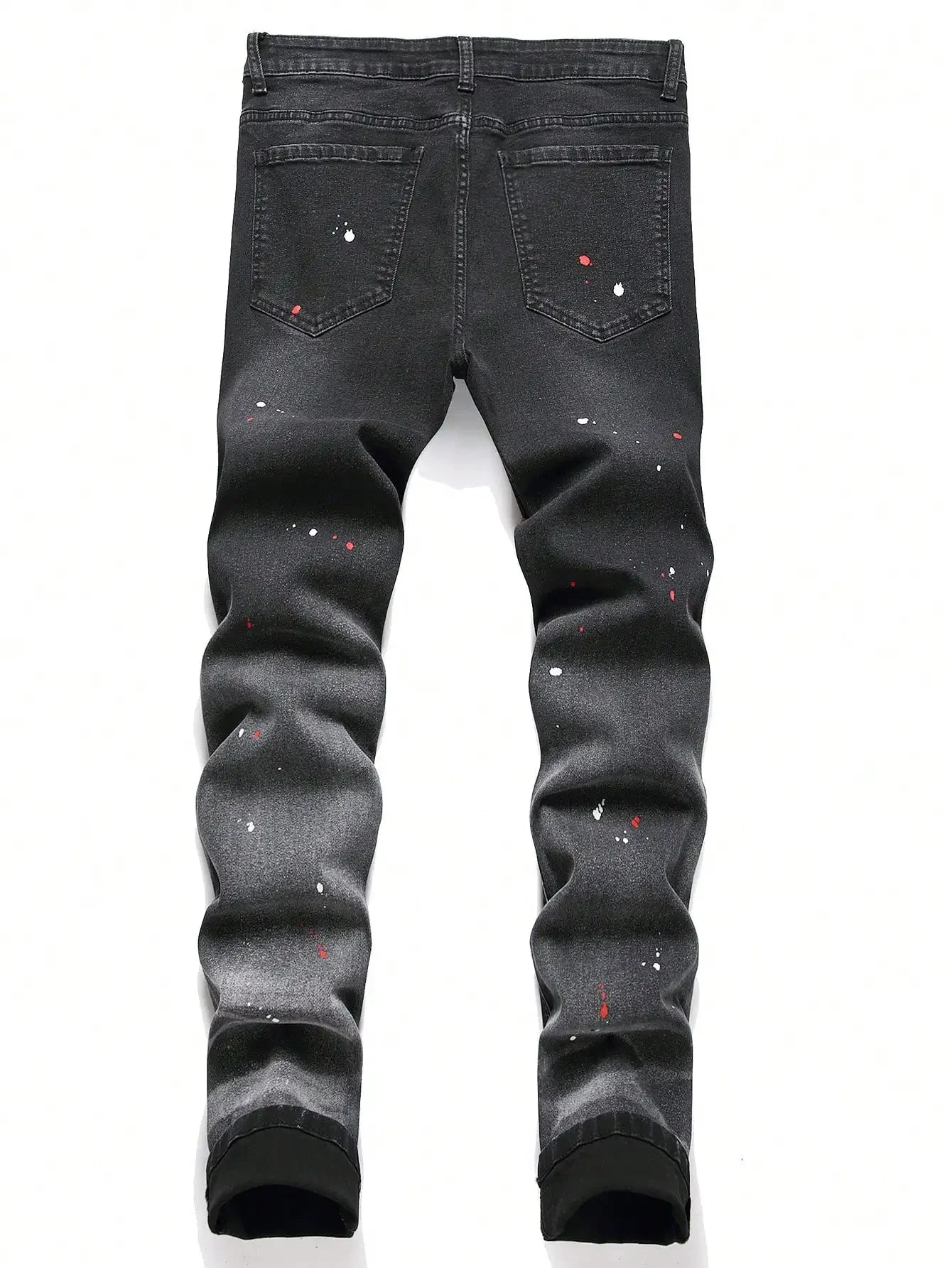 Men Black Skinny Denim Spot Jeans Male Ripped Stretch Fit Jeans Men Slim Trousers