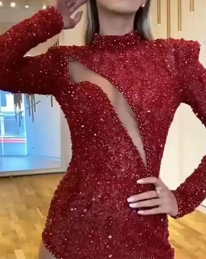 Evening wear Dresses: Long Sleeved Floor-Length of Formal Evening Prom Dress Women