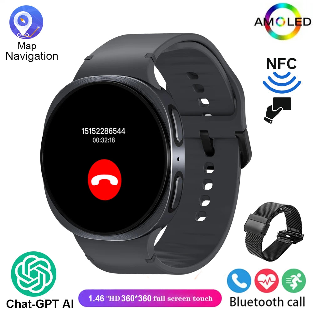 2025 New Smart Watch 8 Classic 46mm Ultra HD Screen ChatGPT GPS NFC Compass Clock Bluetooth Call Waterproof Smartwatch Men Women