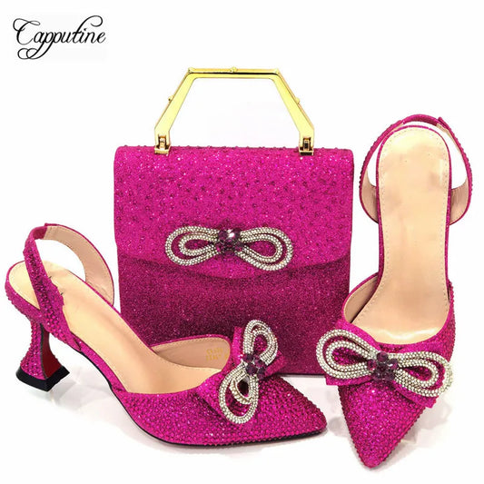 Matching Shoes and Bags: Peach Women Shoes Match With Bag Set African Ladies