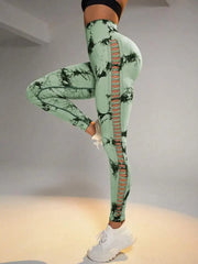 Women Tie Dye Hollow Out Leggings Sports Yoga Pants Fitness Sportswear