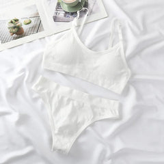 Women Seamless Bra Set Lingerie High Waist Cotton Thong Panties Wire Free