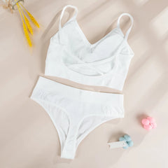 Women Top Panties Set Cotton Tops Low Waist Briefs Underwear Set Comfortable Soft