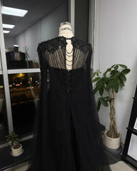 Homecoming Dresses: Black Beaded Glitter A-line Wedding Dress Elegant Detachable