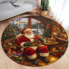 Pink Floral Christmas Tree Round Carpet Green Pine Branch Bowknot New Year Xmas