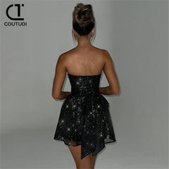 Evening Dresses: Women Mini Dress Chest Wrapping Party Dress Women