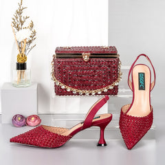 Matching Shoes and Bags: Women Shoe and Bag Set Decorated gold Shoes and Bag