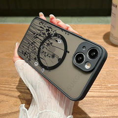 Flowers Pattern For iPhone 16 15 14 Pro Max 13 12 11 Pro Max Case For Magsafe Wireless Charging Matte Acrylic Hard Phone Cover