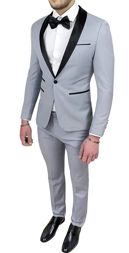 Tuxedo for Mens: Light Gray Men Suits Shawl Lapel Jacket Pants Wedding Italian Blazer