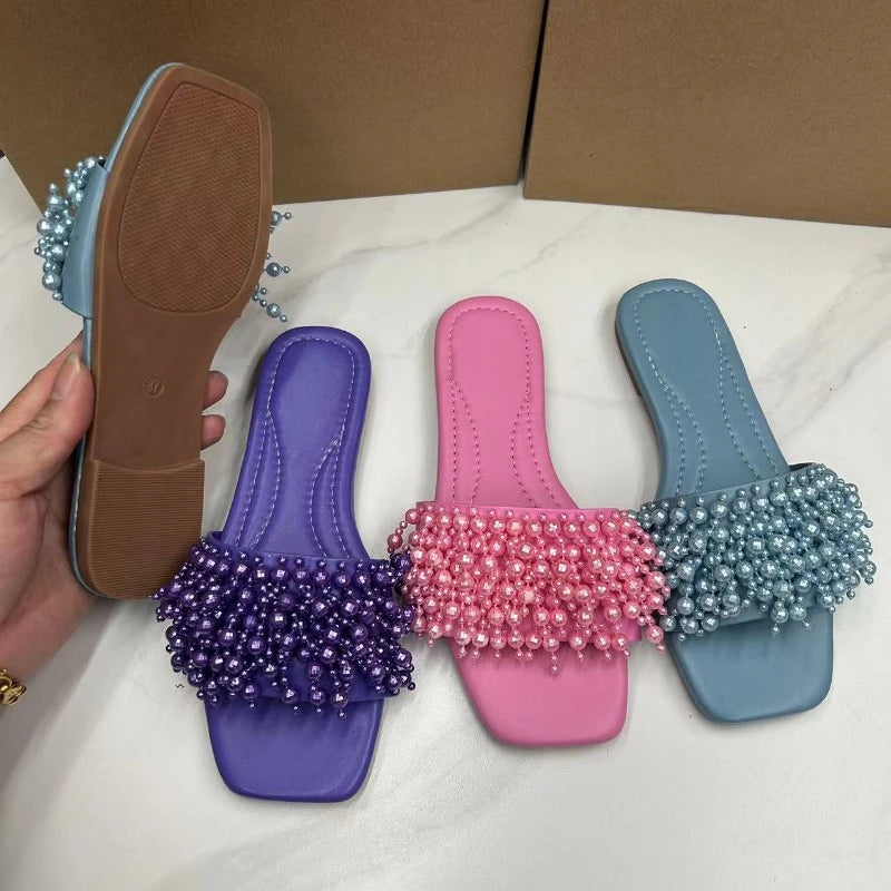 Elegant Woman Shoes Flat Heels Outdoor Street Ladies Slippers
