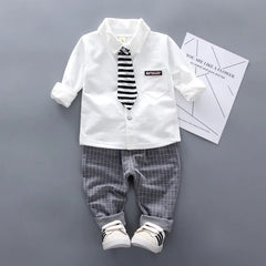 Child long sleeve suit 2-piece set 0-5 years old Baby boy Lapel shirt with tie