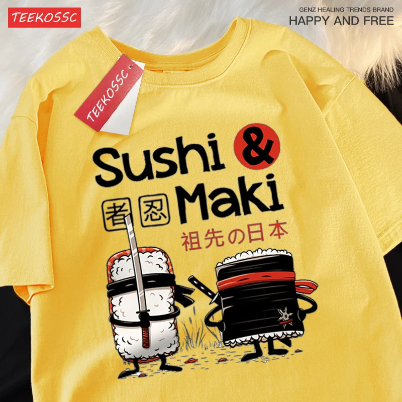 Theduc Sushi And Sushi Printing Men Women Tshirt Cotton T-Shirts Loose T Shirt Crewneck Loose Tops Fashion Clothes Unisex