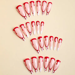 Long Almond Fake Nails Detachable French Ballet Halloween False Nails nail art Full Cover