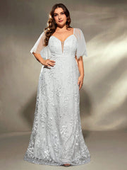 Mgiacy plus size V-neck gauze large trumpet sleeve patchwork embroidered lace