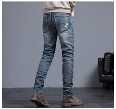 Embroidered Jeans Men's Autumn Winter New Korean Fashion Slim Little Feet Trousers