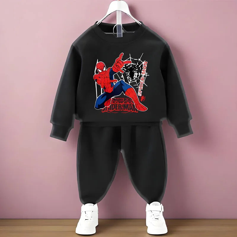 DISNEY Fall Anime Spiderman Boys Long Sleeve Hoodies Sets Children's Pullover and Trousers Two Piece Suit Kids Casual Sweatsuit