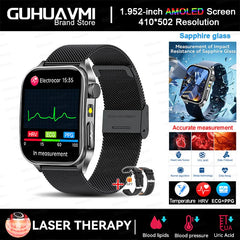 2025 Laser Treatment Three High SmartWatch 1.95" Sapphire Curved Screen ECG+PPG Blood fat Uric Acid Health Diagnosis Smartwatch