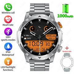 LIGE Military Smart Watch Men 1000mAh Battery Outdoors LED Flashlight Waterproof Heart Rate Sport BT Call 1.7" AMOLED Smartwatch