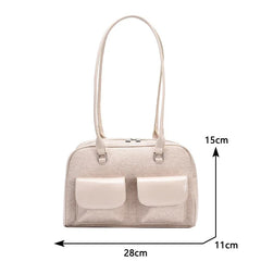 Womens Shoulder Bag Soft Suede with PU Leather Bowling Handbag Casual