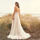 Spaghetti Straps A-line Wedding Dress V-neck Backless Tulle Bride Dresses Wedding