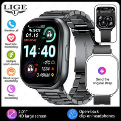 LIGE New Open-back Cip-on Headphones Smart Watch For Men Women 2.01” HD Screen Massive Watch Faces Bluetooth Call Smartwatches