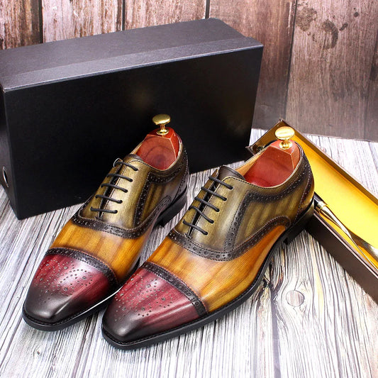 Handmade Mens Dress Shoes 100% Calf Leather Cap Toe Oxford Mixed Colors