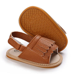 Summer Baby Girl Sandals Solid Fashion Outdoor Tassel Leather Sandal Anti-Slip