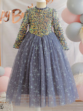 Baby Girls Elegant Unicorn Floral Graphic Print Mesh Gown Dress Clothes For Performance Party Gift Beaded luminescence