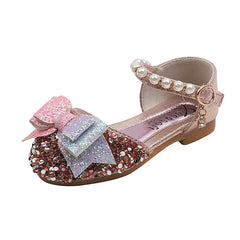 Girl Princess Flats Shoes Spring Children's Sequins Sandals Bow PU Fashion Baby Kids