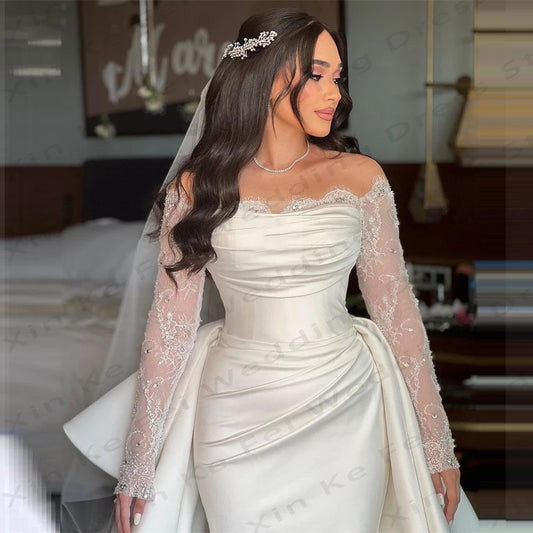 White Bridesmaid Dresses: Bridal Dresses Bohemian Mermaid Lace Long sleeved