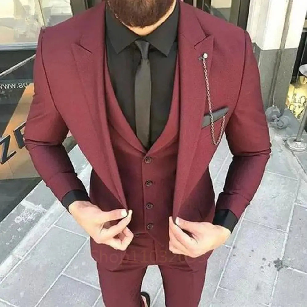 Men Blazers Sets 3 Pieces Wedding Suits Elegant Formal Business