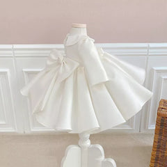 Baby Girl Princess Silk Peter Pan Collar Dress Long Sleeve Child Vintage Bow